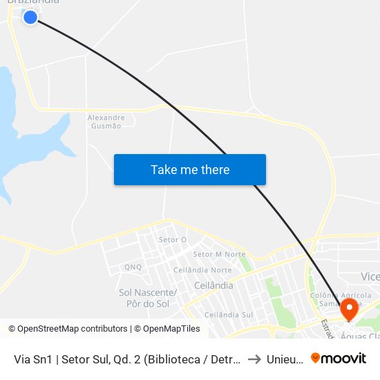 Via Sn1 | Setor Sul, Qd. 2 (Biblioteca / Detran) to Unieuro map