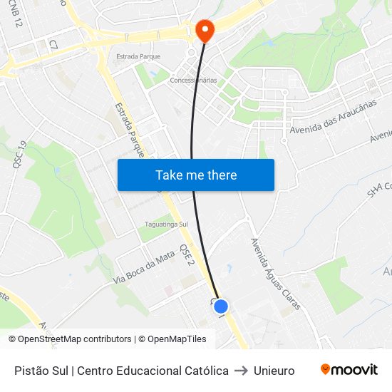 Pistão Sul | Centro Educacional Católica to Unieuro map