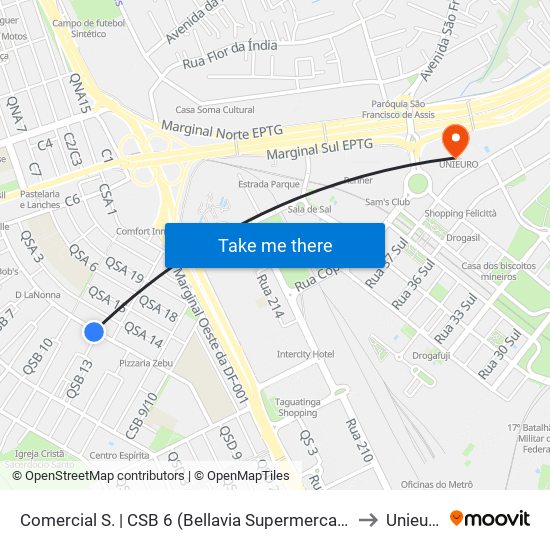 Comercial S. | CSB 6 (Bellavia Supermercado) to Unieuro map