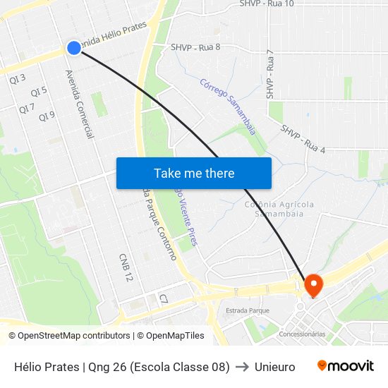 Hélio Prates | Qng 26 (Escola Classe 08) to Unieuro map