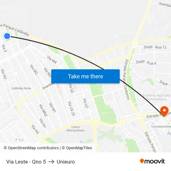 Via Leste - Qno 5 to Unieuro map