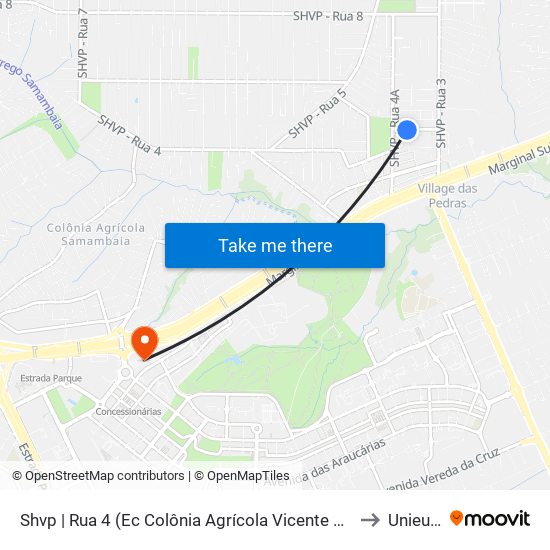 Shvp | Rua 4 (Ec Colônia Agrícola Vicente Pires) to Unieuro map