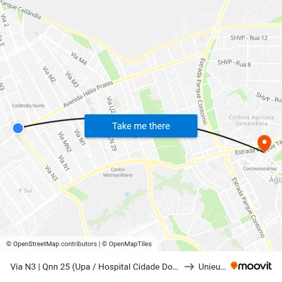 Via N3 | Qnn 25 (Upa / Hospital Cidade Do Sol) to Unieuro map