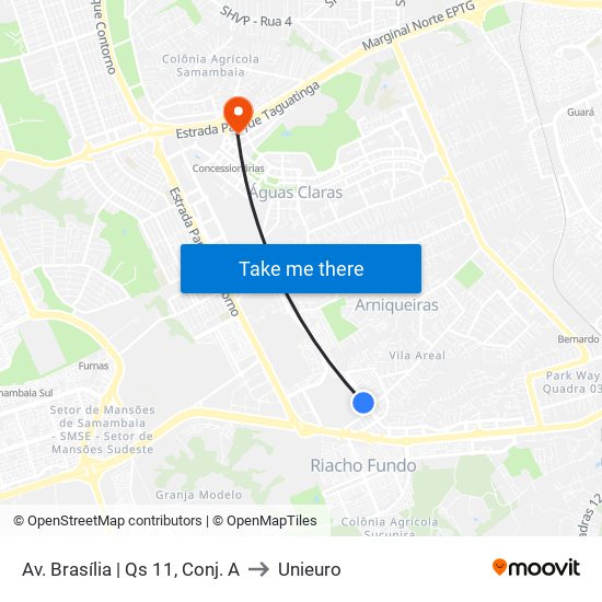 Av. Brasília | Qs 11, Conj. A to Unieuro map