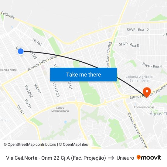 Via Ceil.Norte - Qnm 22 Cj A (Fac. Projeção) to Unieuro map