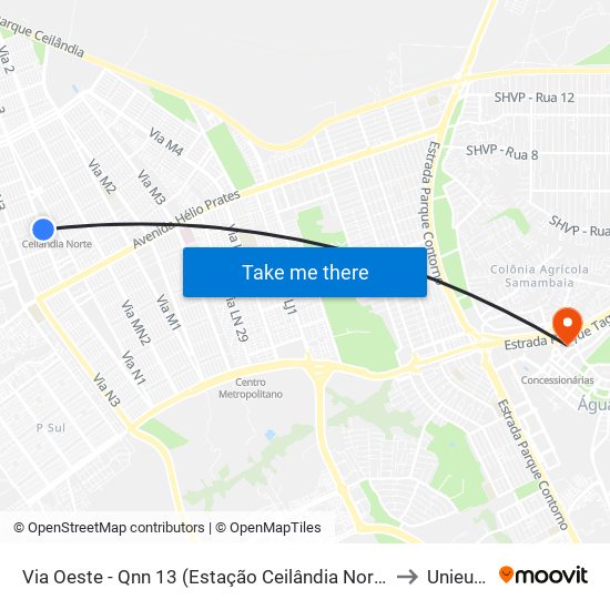 Via Oeste - Qnn 13 (Estação Ceilândia Norte) to Unieuro map