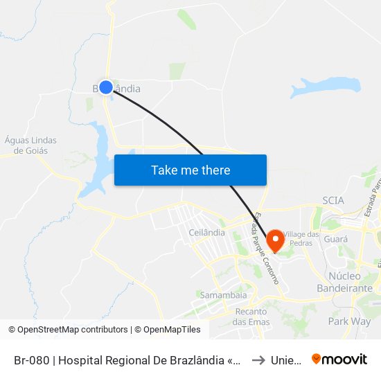 Br-080 | Hospital Regional De Brazlândia «Oposto» to Unieuro map