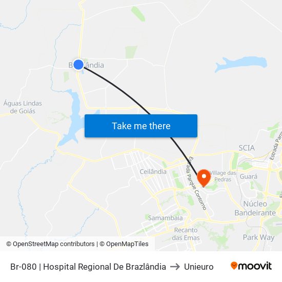 Br-080 | Hospital Regional De Brazlândia to Unieuro map