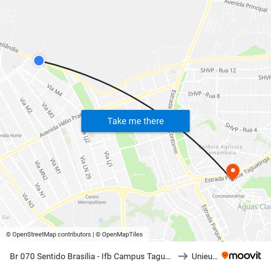 Br 070 Sentido Brasília - Ifb Campus Taguatinga to Unieuro map