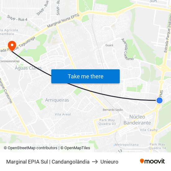 Marginal EPIA | Candangolândia to Unieuro map