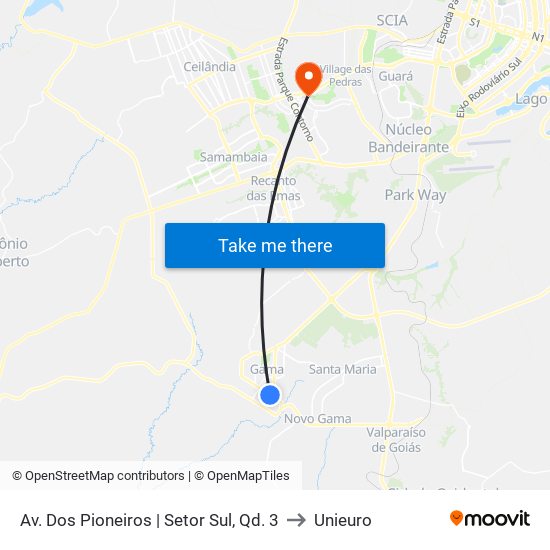 Av. Dos Pioneiros | Setor Sul, Qd. 3 to Unieuro map