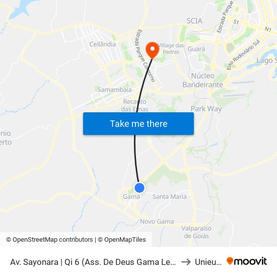 Av. Sayonara | Qi 6 (Ass. De Deus Gama Leste) to Unieuro map