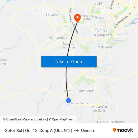Setor Sul | Qd. 13, Conj. A (Ubs N°2) to Unieuro map