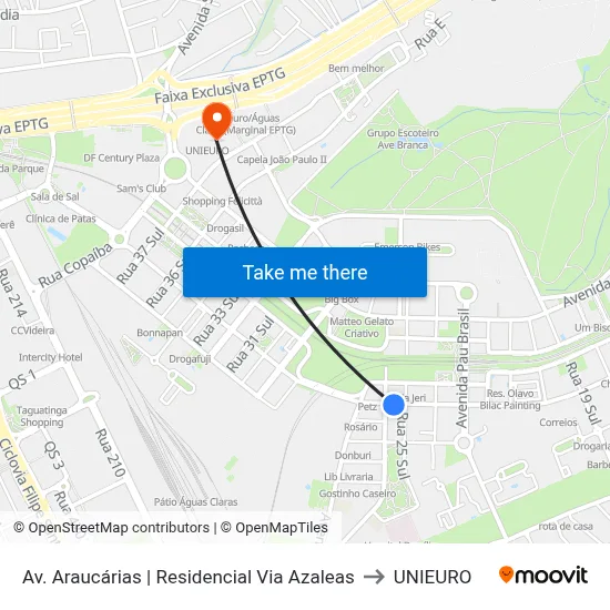 Av. Araucárias | Residencial Via Azaleas to UNIEURO map