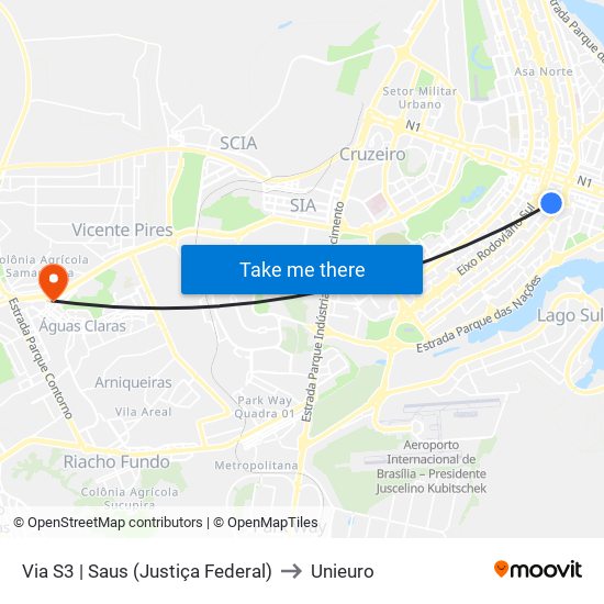 Via S3 | Saus (Justiça Federal) to Unieuro map