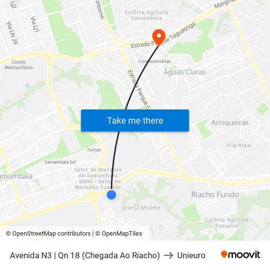 Avenida N3 | Qn 18 (Chegada Ao Riacho) to Unieuro map