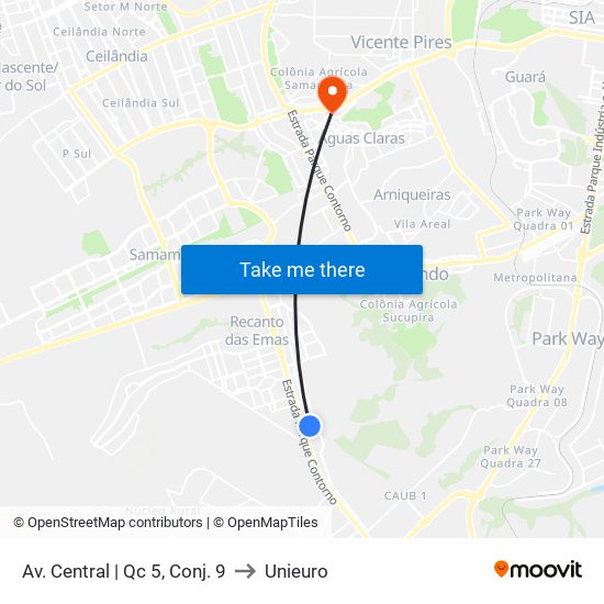 Av. Central | Qc 5, Conj. 9 to Unieuro map