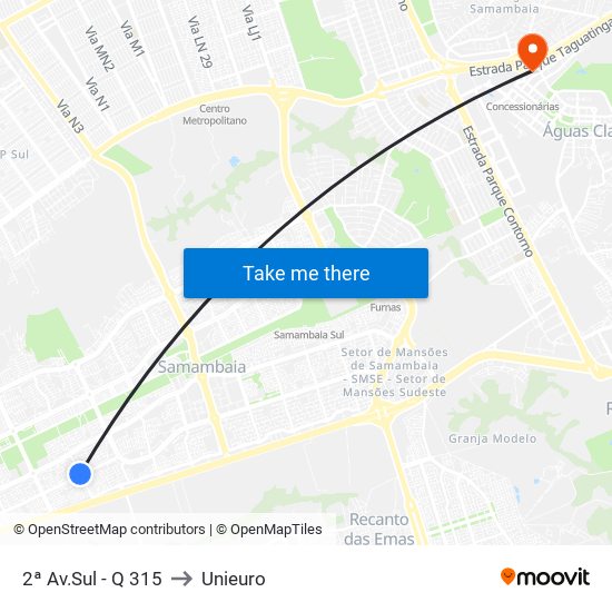 2ª Av.Sul - Q 315 to Unieuro map