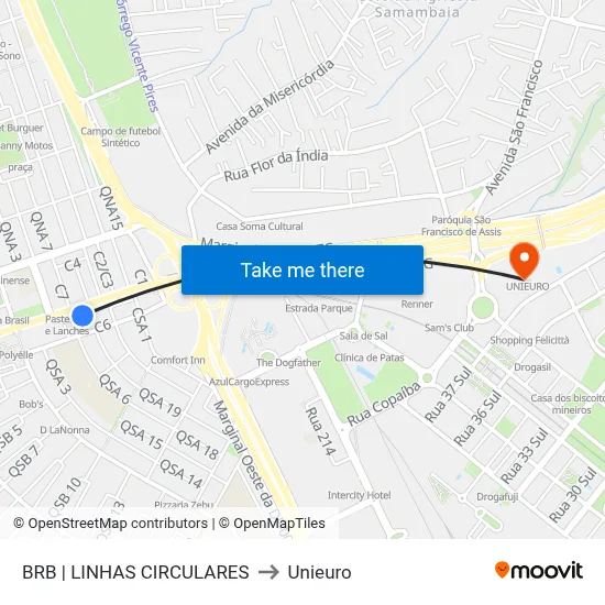BRB | LINHAS CIRCULARES to Unieuro map