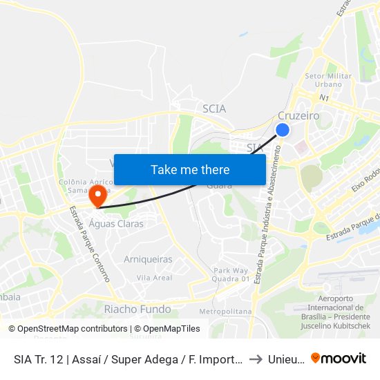 SIA Tr. 12 | Assaí / Super Adega / F. Importados to Unieuro map