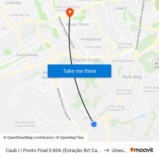 Caub I | Ponto Final 0.806 (Estação Brt Caub) to Unieuro map