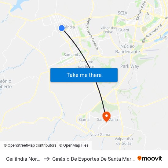 Ceilândia Norte to Ginásio De Esportes De Santa Maria map