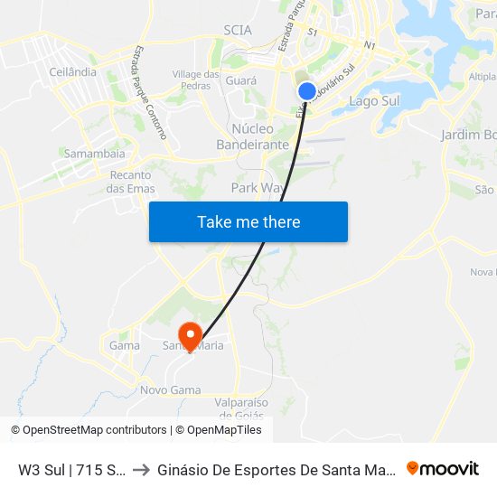 W3 Sul | 715 Sul (SICOOB) to Ginásio De Esportes De Santa Maria map