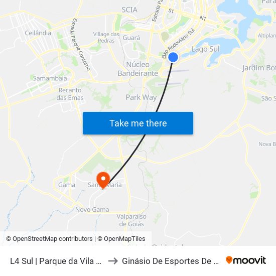 L4 Sul | Parque da Vila Telebrasília to Ginásio De Esportes De Santa Maria map