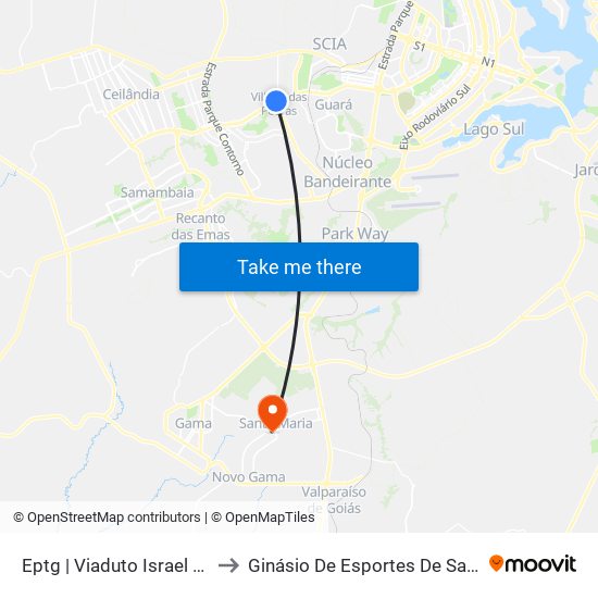 Eptg | Viaduto Israel Pinheiro to Ginásio De Esportes De Santa Maria map