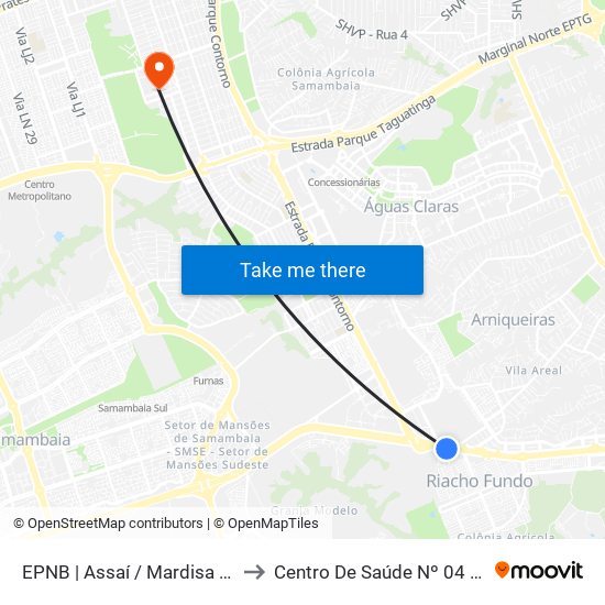 EPNB | Assaí / Mardisa / Café do Sítio to Centro De Saúde Nº 04 De Taguatinga map