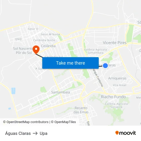 Águas Claras to Upa map