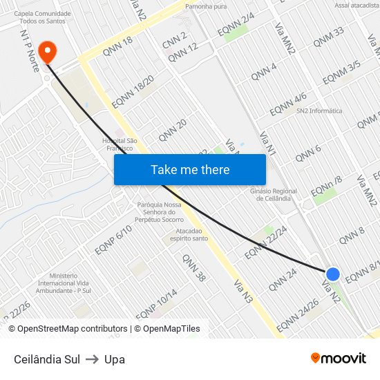 Ceilândia Sul to Upa map