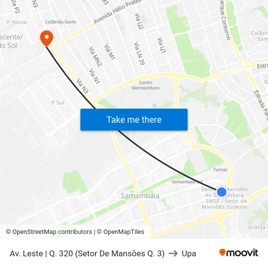 Av. Leste | Q. 320 (Setor De Mansões Q. 3) to Upa map