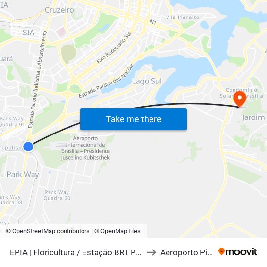 EPIA | Floricultura / Estação BRT Park Way to Aeroporto Piquet map
