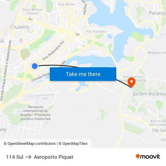 114 Sul to Aeroporto Piquet map