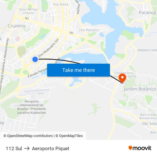 112 Sul to Aeroporto Piquet map