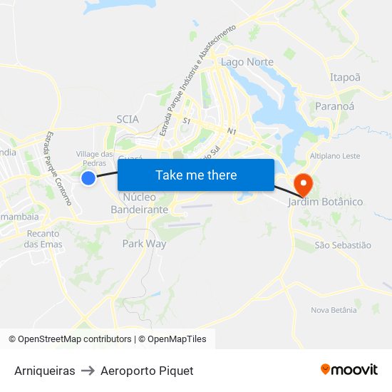 Arniqueiras to Aeroporto Piquet map