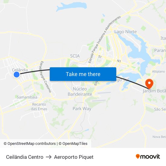 Ceilândia Centro to Aeroporto Piquet map