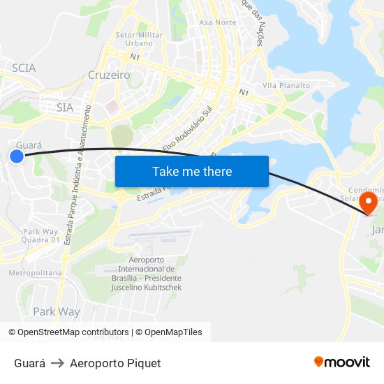 Guará to Aeroporto Piquet map