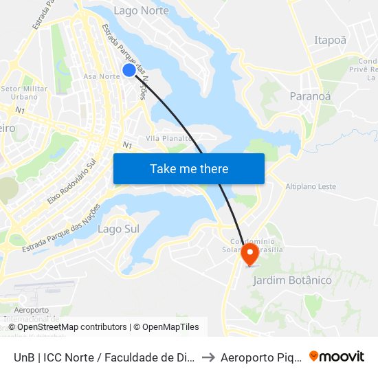 UnB | ICC Norte / Faculdade de Direito to Aeroporto Piquet map