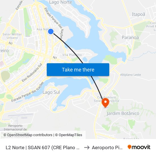 L2 Norte | SGAN 607 (CRE Plano Piloto) to Aeroporto Piquet map