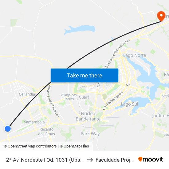 2ª Av. Noroeste | Qd. 1031 (Ubs N° 11) to Faculdade Projeção map