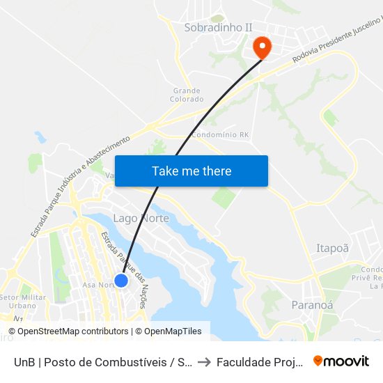 UnB | Posto de Combustíveis / Subway to Faculdade Projeção map