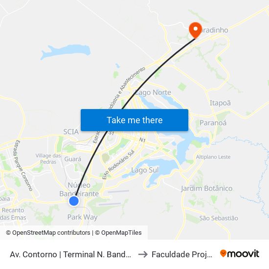 Av. Contorno | Terminal N. Bandeirante to Faculdade Projeção map