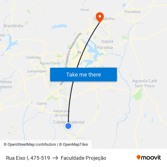 Rua Eixo I, 475-519 to Faculdade Projeção map