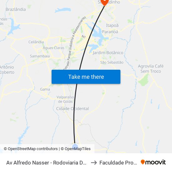 Av Alfredo Nasser - Rodoviaria De Luziania to Faculdade Projeção map