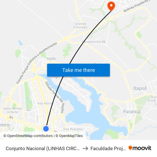 Conjunto Nacional (LINHAS CIRCULARES) to Faculdade Projeção map