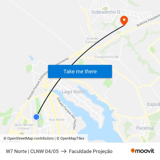 W7 Norte | CLNW 04/05 to Faculdade Projeção map