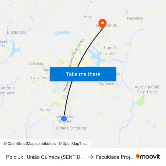 Polo Jk | União Química (SENTIDO GAMA) to Faculdade Projeção map