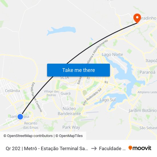 Qr 202 | Metrô - Estação Terminal Samambaia (Lado Oposto) to Faculdade Projeção map